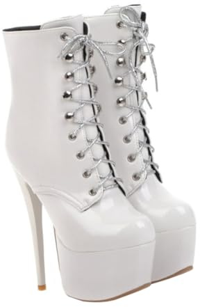 ifundom Botines de Charol para Mujer Botas de Tacón Cordones Botines Cortos de Piel para Otoño Invierno para Fiestas y Eventos Nocturnos