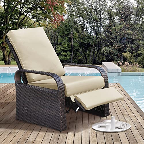 ATR ART TO REAL Outdoor Resin Wicker Patio Recliner Stuhl mit Kissen, Patio Möbel Auto verstellbare Rattan Sofa, UV/Fade/Wasser/Sweat/Rost Resistant, MEHRWEG(Brown Wicker + Khaki Kissen)