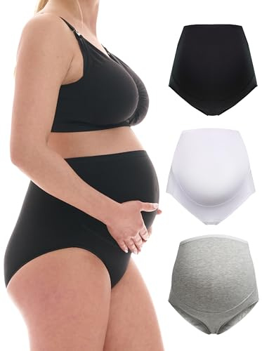 Herzmutter Mutande Premaman Cotone - Oeko Tex 100 - Gravidanza - Mutandine Premaman - Slip maternità - 5130 (L, Nero/Bianco/Grigio)