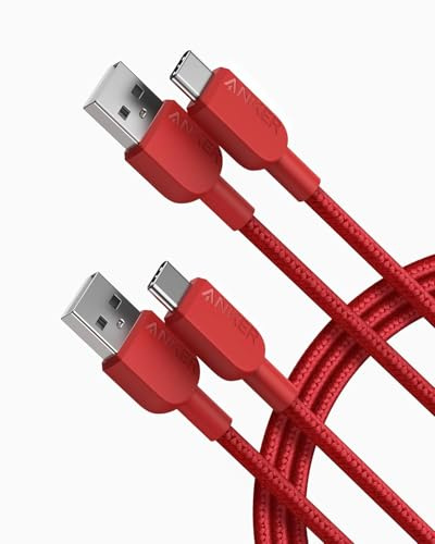 Anker USB A to USB C Cable, Charger Cord (2-Pack, 6 ft, Red)