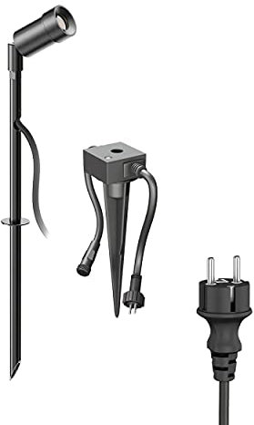 ledscom.de LED trädgårdsspotlight Spico svart med jordspett och skymningssensor för utomhusbruk, IP44, 105lm, varmvit