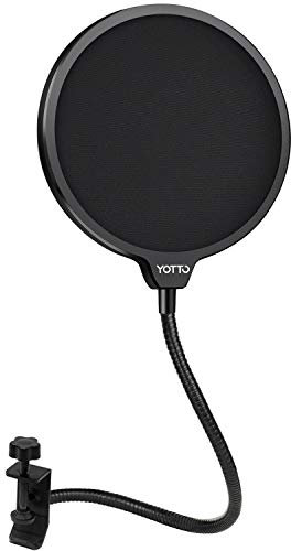 YOTTO Microphone Pop Filter Studio Windscreen Mic Cover Mask Shield with Flexible Gooseneck and Clamp for Blue Yeti, Audio Technica and All Microphones