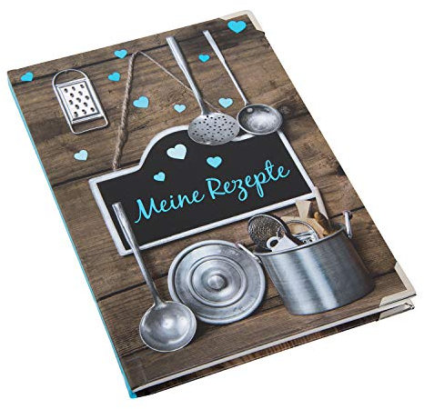 Logbuch-Verlag kleines DIY Rezeptbuch zum Selberschreiben DIN A5 MEINE REZEPTE braun blau - Blankobuch Kochbuch zum selbst Gestalten