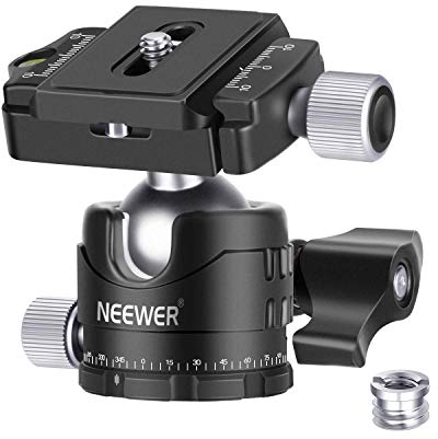 NEEWER Professional 28mm Low Profile Tripod Ball Head with 360° Rotation and 2 Locking Buttons, Arca Type 1/4 QR Plate and Spirit Level for Tripod/Camera, Max Load: 5 kg