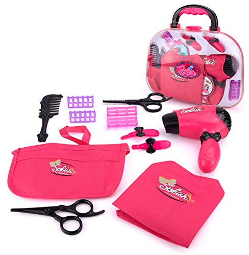 Pretend Hairdressing Set, with functioning pretend hair dryer, hairdresser’s cape and tools pack/pouch – all in a portable carry case (No mirror)