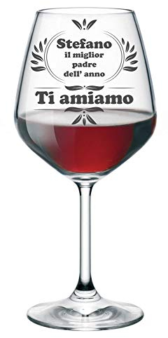 Calice da vino personalizzato con nome incisione festa del papà (nome) il miglior padre dell'anno - idea regalo papà - regali originali - bicchiere in vetro chiaro, ca 500ml
