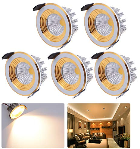 Elitlife Mini LED Einbaustrahler Set - 5X 3W Warmweiß Einbauspots, Schwenkbar COB Deckenspots, Aluminium Deckeneinbaustrahler
