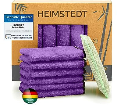 HEIMSTEDT® Panni di bambù viola (confezione da 6) – salviette in bambù sostenibili per la pulizia senza aloni su tutte le superfici