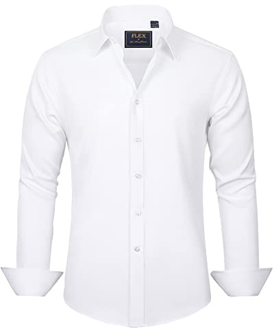 J.VER Men's Dress Shirts Solid Long Sleeve Stretch Wrinkle-Free Formal Shirt Business Casual Button Down Shirts White XL