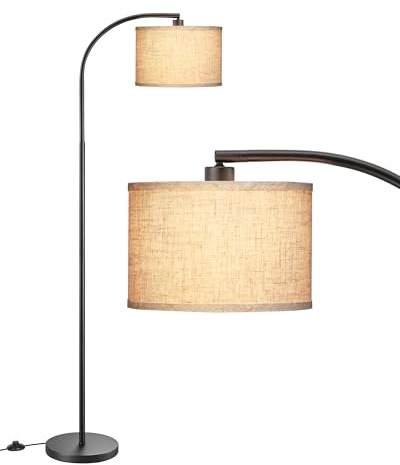 EDISHINE LED Floor Lamp, 63 Standing Lamp with Adjustable Linen Shade,Black Metal Arc Light Pole, Modern Simple Reading Light for Living Room, Lounge, E27 Socket