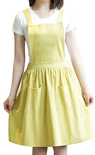Grembiule da cucina per la casa cotone lino Fasciatura incrociata Abbigliamento da lavoro da giardino Cottura Ristorazione Ristorante commerciale Pittura Abbigliamento da intaglio (Chiaro Giallo)