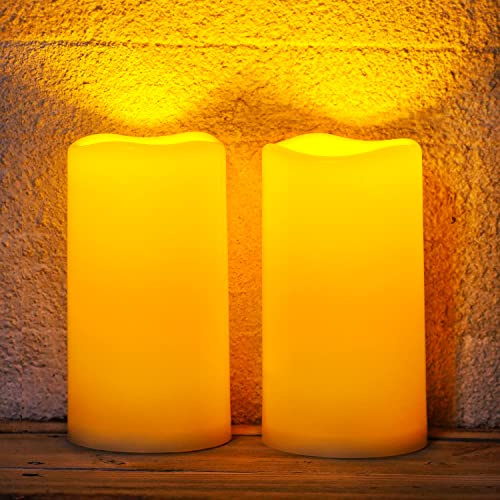 Homemory Velas solares grandes impermeables para exteriores, 19,5 cm x 10 cm, desde el crepúsculo hasta el amanecer, velas sin llama solares para el exterior, juego de 2 linternas