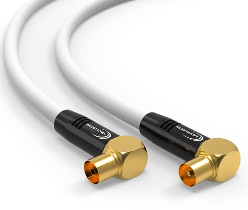 RedStar24 Antennenkabel 7,5m Weiß – 90° Gewinkelt Koaxial | Stecker zu Buchse – Premium HDTV Koaxialkabel für Kabelfernsehen | TV Kabel: Kompatibel mit TV, Radio, DVB-T/T2, DVB-C, DAB