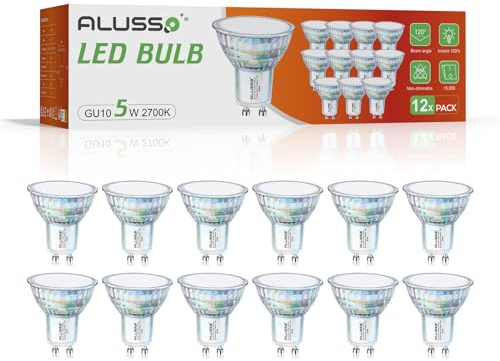 ALUSSO LIGHTING GU10 LED Warmweiss 2700K 5W 550LM, LED Lampen GU10 Spot Ersatz für 50W Glühbirne, GU10 LED Leuchtmittel 120°Abstrahlwinkel Reflektorlampen, Nicht Dimmbar, 12er Pack