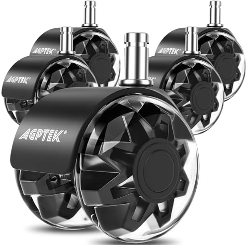AGPTEK 5 Ruedas para sillas de oficina 11 * 22mm, Ruedas de reemplazo para sillas de trabajo y de juegos, Resistentes y Seguras suelos y maderas duras, Ajuste Universal para el 98% de las sillas