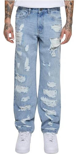 Urban Classics Herren Jeans Heavy Ounce Straight Fit Heavy Destroyed Jeans, zerrissene Jeans für Männer, Regular Fit, erhältlich in Größen 28-38