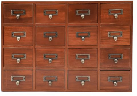 Desk Drawer Organizer 16 Drawers Apothecary Cabinet with Drawers, Library Card Catalog Cabinet, Tabletop Apothecary Chests and Cabinets, Wooden Desk Drawer Organizer Medicine Vintage Furniture