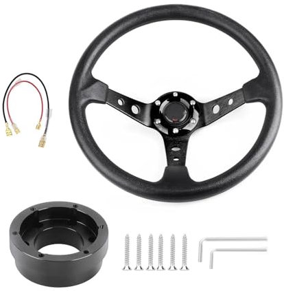 Volant voiture Pour Logitech G29 G920 G923 350 Mm 14 Pouces Auto Sport Drifting Volants Avec Plaque D'adaptation 70 Mm PCD(Noir avec du noir)