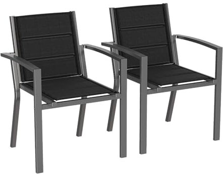 Devoko Gartenstuhl Set 2, stapelbarer Aluminium-Esszimmerstuhl, max. Belastung 160 kg, Balkonstuhl, für Garten, Pool, Terrasse, Esszimmer, Gartenmöbel, Dunkelgrau