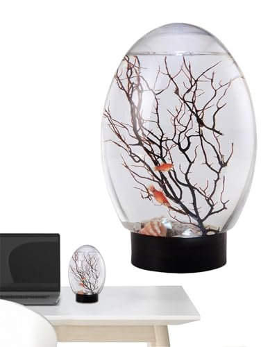 Betta Aquarium de bureau portable avec lumière LED, gravier décoratif et corail synthétique, pot aquaponique pour maison, studio, hôtel, 18 x 12 cm