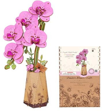 ROBOTIME Purple Moth Orchid 3D Wooden Puzzle, Artificial Flowers Model Kits for Adults to Build, Creative Home Decor, Accessories Living Room, Gifts for Women on Valentine's Day