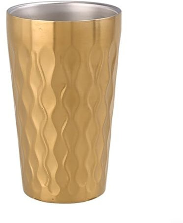 Tasses à café isotherme à double paroi en acier inoxydable 304 pour boissons chaudes et froides, vin, bière, thé avec motif vagues de feu, 175 ml à 550 ml, or argenté (350 ml doré)