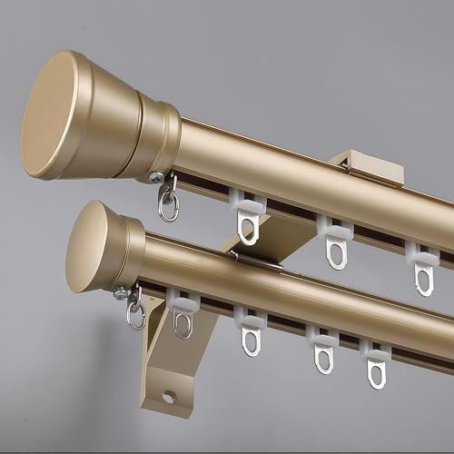 Riel doble for cortina Montaje en pared, Barra romana for cortina, Aluminio Resistente Riel deslizante silencioso cortina, for biombo Sala de estar Dormitorio(Gold,4.3m(14.1ft))