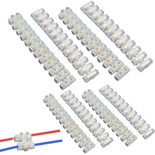 8Pack 3A/15A Electrical Connector Blocks, Electrical Terminal Connector Strips, 3/15 Amp 12 Way White Terminal Block Strips, Electric Wire Chocolate Chock Blocks Connecting for Wiring Cable