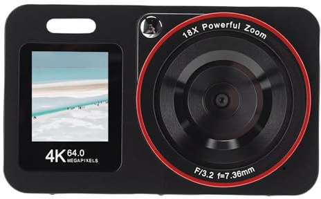 Tangxi Cámara Digital 4K para Fotografía, Cámara Selfie con Zoom Digital 18X de Pantalla Dual HD de 64MP con Flash para Estudiantes Principiantes y Adolescentes (Black)
