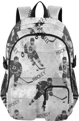 Mnsruu Grand sac à dos d'école avec compartiment pour ordinateur portable, motif joueur de hockey sur glace, pour adolescentes, filles, garçons, sac à dos de voyage de 17,5 pouces pour l'école, le