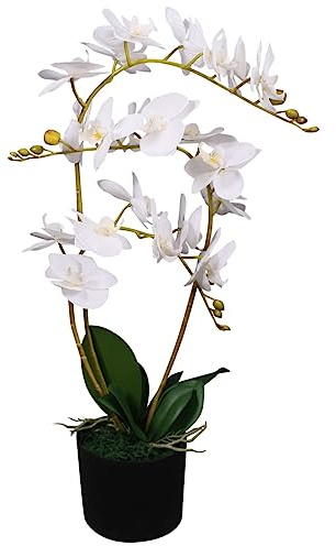 vidaXL Orchidea Artificiale in Vaso 65cm Bianca Piante Finte Fiori Arredo Casa