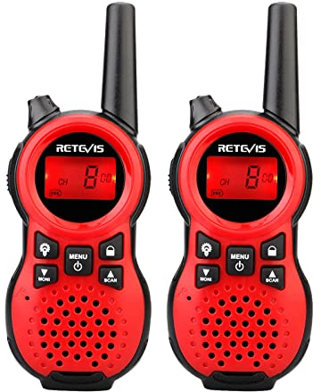 Retevis RT638 Walkie Talkies for Kids, Toys for 6-12 Year Olds Girls Boys, 16 Channels, Flashlight, Kids Walkie Talkies for Party, Outdoor Adventures, Camping, Hiking (1 Pair, Red)