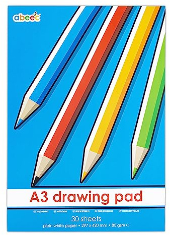 abeec A3 Plain Paper Drawing Pad - 30 Sheet Sketch Book - 30 Plain White Paper Sheets - 70 GSM Paper - Arts and Craft Scrap Book Essential for Kids Activities - Art Supplies for Kids