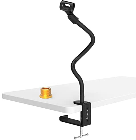 ZealSound Microphone Stand Gooseneck 13”, Flexible Clamp-On Desktop Mic Stand with 360° Adjustable Arm, 3/8 to 5/8 Adapter, Heavy-Duty Desk Mount, for Podcasting, Streaming, Podium & Public Speaking