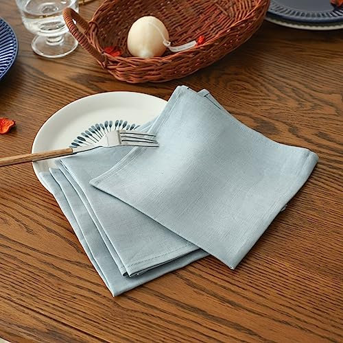 Simple&Opulence 100% Pure Linen Dinner Napkins -Suitable for Daily Use at Home-Set of 4, 36 x 36 cm,Dusty Blue