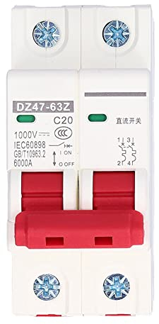 Tissting Disjoncteur DC 1000V 20A, Mini Disjoncteur Montage sur Rail DIN en PA66 pour Protection Maximale contre Surcharges et Courts-Circuits pour Systèmes Photovoltaïques et Applications Marines