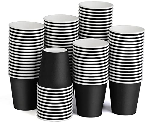 BUOKKON 100 Pack 3oz Black Paper Cups for Bathroom, Disposable Mouthwash Paper Cups for Hot and Cold Drinks, Party Supplies, Picnics, Travel, Office