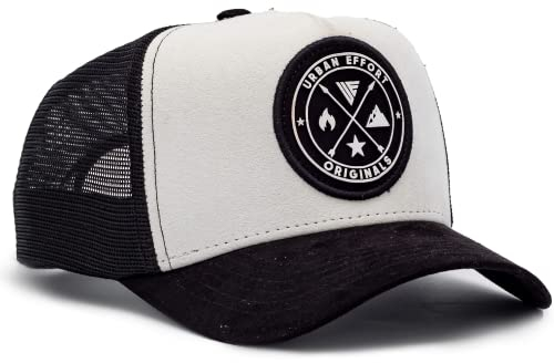 Urban Effort Tucker Hats for Men - Mesh Back Cap Women Baseball Hat 5-Panel-Great Baseball Snapback Closure (Black/White)