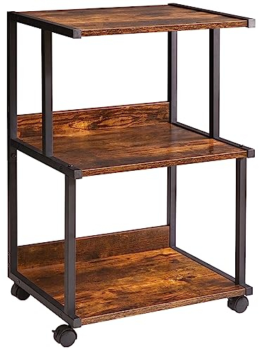 IBUYKE Printer Stand with Shelf, 3-Tier Printer Table with Wheels, Printer Cart for Home Office Organization, Rolling Cart Stand for Heat Press, Microwave and Mini Fridge TPS001H