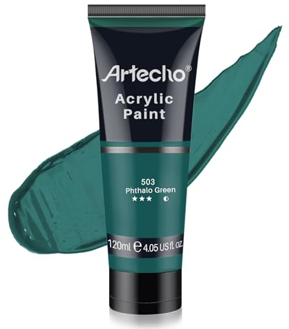 Artecho Acrylfarbe Phthalo Grün 120 ml, Wasserfest und Lichtecht, Schnell Trocknend, Acrylfarbe für Leinwand, Holz, Stoff, Handwerk, Leder und Stein.