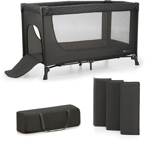Kinderkraft JOY LIGHT Lit parapluie, Lit bébé de la Naissance jusqu’à 25 kg, 120 x 60 cm, Facile à Plier, Sac de Transport inclus, Gris