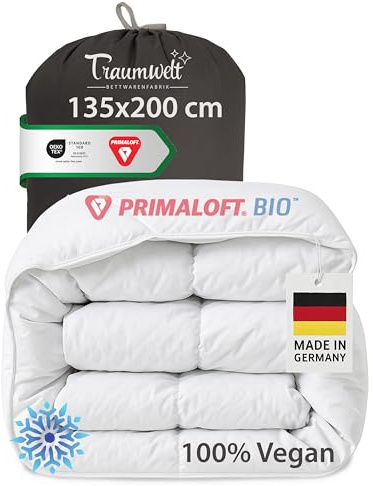 Traumwelt Natur Made in Germany Bettdecke 135x200 cm, hochwertige Daunenalternative mit Primaloft Bio Mikrofasern-Füllung, Winterdecke, Füllgewicht: 900g, weiß, Allergiker geeignet, Öko-Tex 100