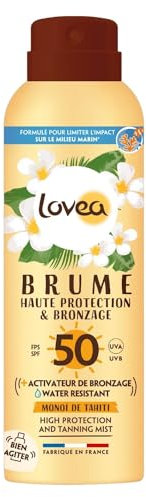 LOVEA - Brume Solaire FPS 50 - Haute Protection & Bronzage Visage & Corps - Activateur de Bronzage - Monoï De Tahiti - Protection UVA/UVB - Fini Invisible - Vegan - Fabriqué En France - 150 ml