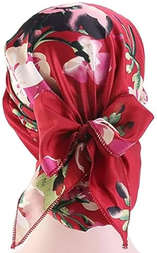 DJC BOUTIQUE Foulard pré-noué pour chimio, bonnet, couvre-chef, turban, coton, alopécie, bandana (UK, Alpha, taille unique, floral rouge)