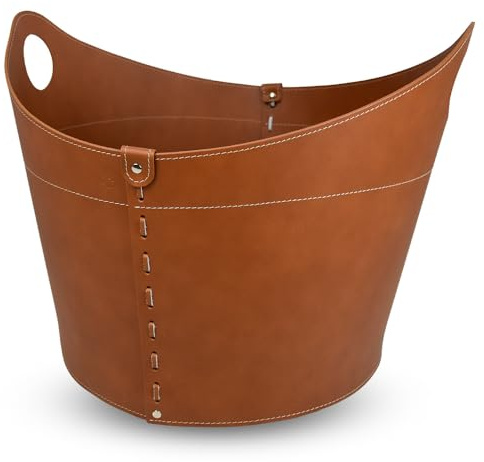 LIMAC Design CADIN Porte-bûches en cuir, Corbeille pour Rangement de bûches d'intérieur, panier à bois de chauffage, avec roues caoutchoutées, Fabriqué en Italie. (Marron)