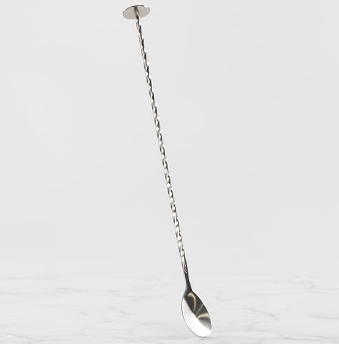 Qpractiko | Cucchiaio da Bar 30cm, Argento, Acciaio Inossidabile | Manico a Spirale Ergonomico, Schiacciapatate Integrato, Lavabile in Lavastoviglie | Per cocktail e mixology