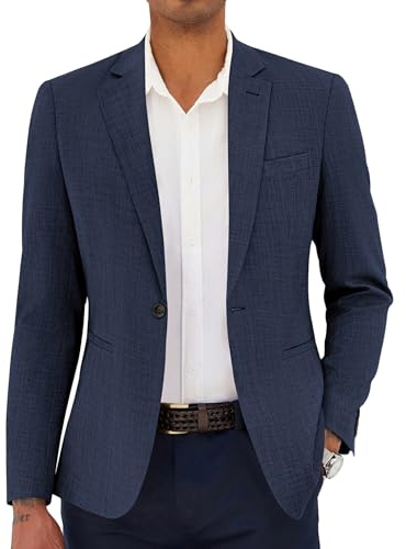 COOFANDY Men's Linen Blazer Casual Sport Coats Dress Formal Travel Suit Jackets Business Classic Sport Jacket Navy Blue