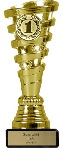pokal-fabrik.de - Pokal mit Gravur Wunschtext in gold - personalisierte Auszeichnung und Sport Emblem nach Wahl - 15 cm inkl. Marmorsockel - Geschenk-Trophäe