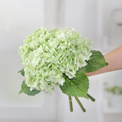 Kmise Hydrangea Artificial Flowers, 22” Real Touch Lifelike Latex Hydrangeas, Large Faux Hydrangea for Home Decor Wedding Bouquets, LightGreen, 3pcs