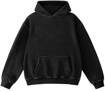 Hatant Mens Hoodies Pullover Oversized Sweatshirt Heavyweight Acid Washed Hoodie Big and Tall for Men Couples Streetwear, Workout, Casual, Black, L